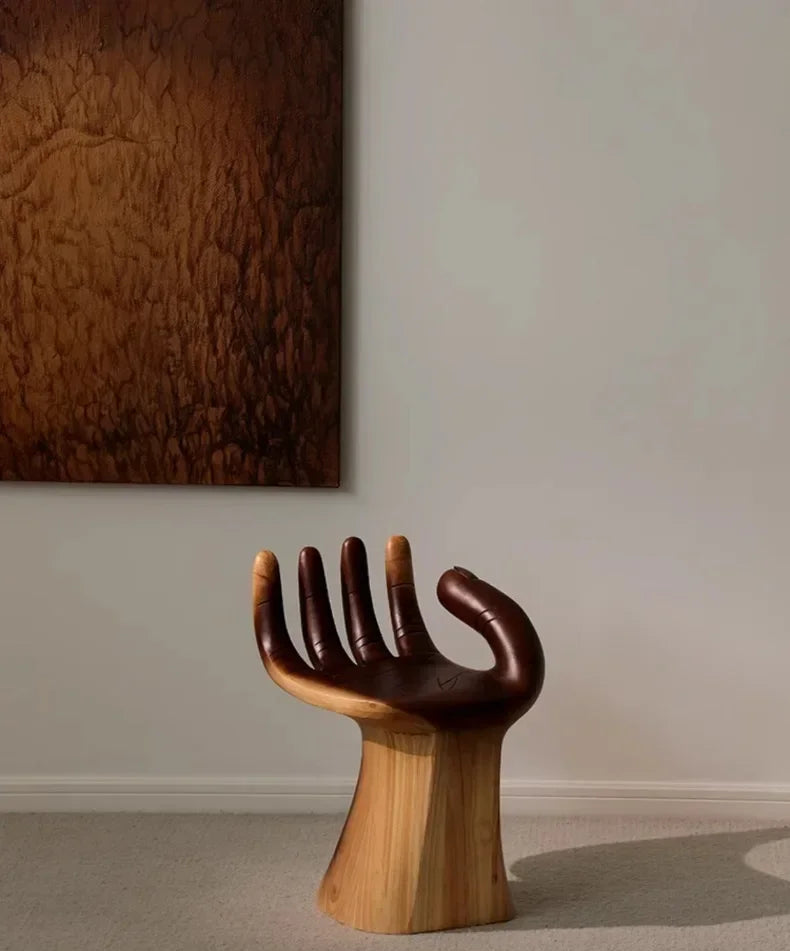 Wooden chair with unique design in a minimalistic room.