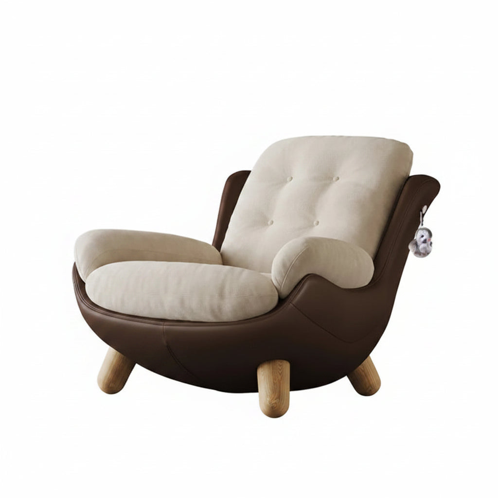 Modern armchair with YRSUK branding in a home setting