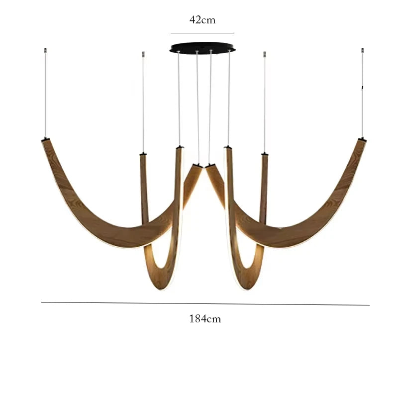 Modern chandelier with dimensions indicated on a white background