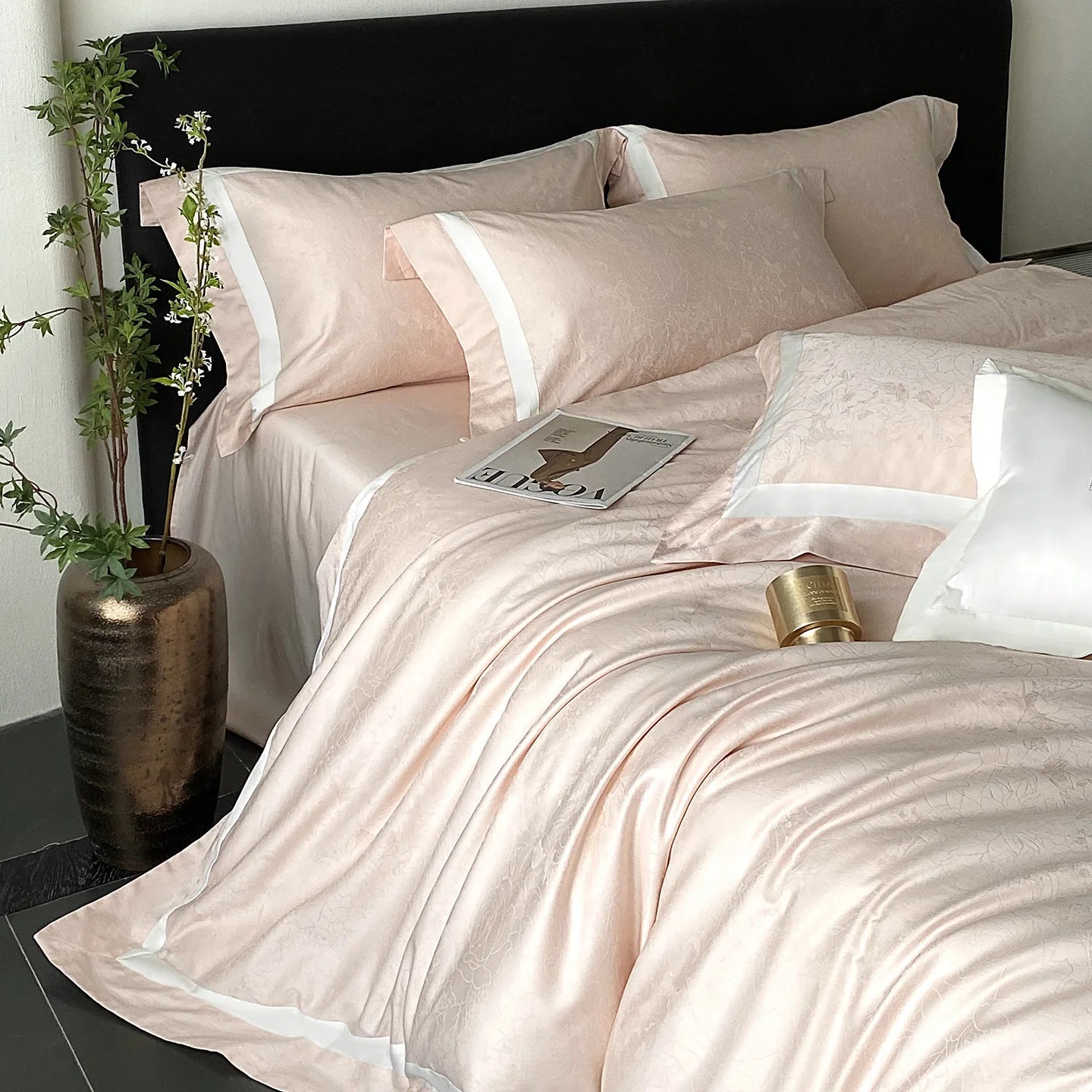 RegaliaSateen™ 4PCS Premium 100s Sateen Jacquard Bedding Set – Pure Cotton Sheet & Duvet Cover (Queen/King) by PurelyhomeDeco