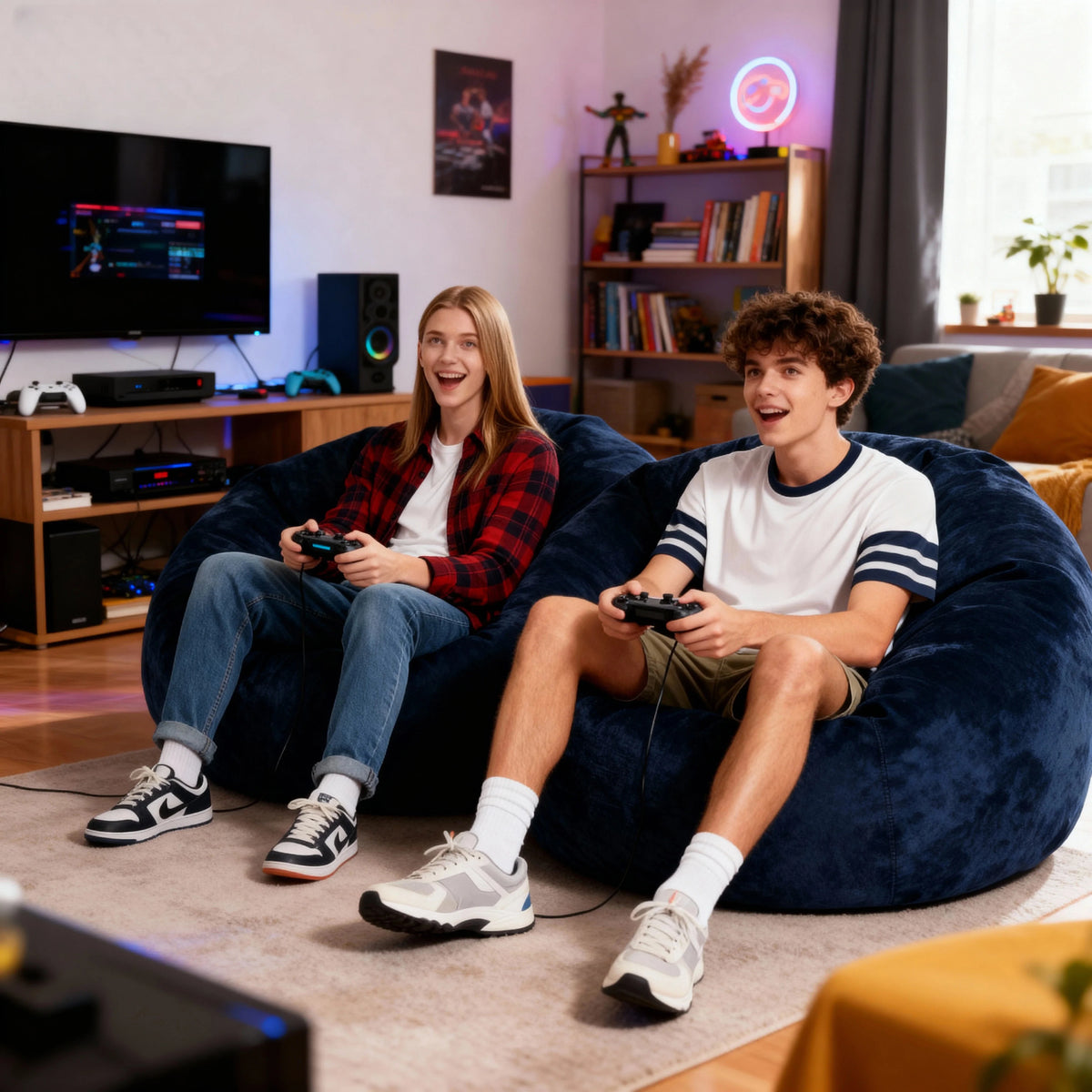 100CM×100CM×60CM, adult beanbag chair with padded beanbag inside, memory foam chair, soft flannel washable cover, ideal reading seat for bedrooms and dorms. by PurelyhomeDeco