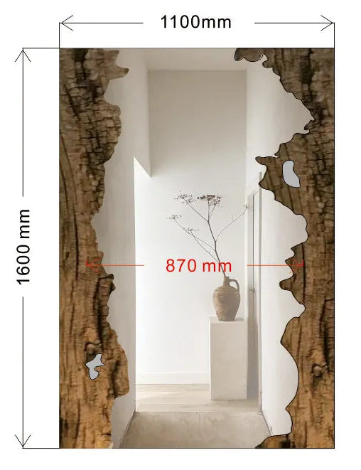 Wooden frame with measurements and details on a white background