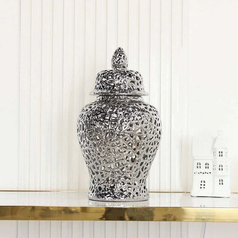 Échelon Gold – Ceramic Hollow Ginger Jar | Luxury Porcelain Home Decoration by PurelyhomeDeco