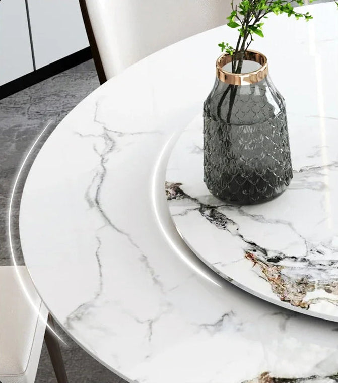 SILORA White Marble Round Dining Table with Turntable by PurelyhomeDeco