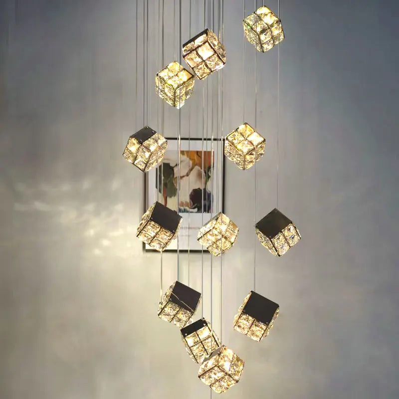 LustraCube™ Crystal LED Pendant Light – Luxury Gold & Chrome Hanging Chandelier for Living Rooms, Staircases & Modern Villas by PurelyhomeDeco