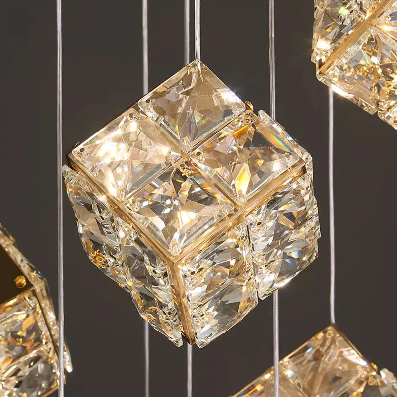 LustraCube™ Crystal LED Pendant Light – Luxury Gold & Chrome Hanging Chandelier for Living Rooms, Staircases & Modern Villas by PurelyhomeDeco