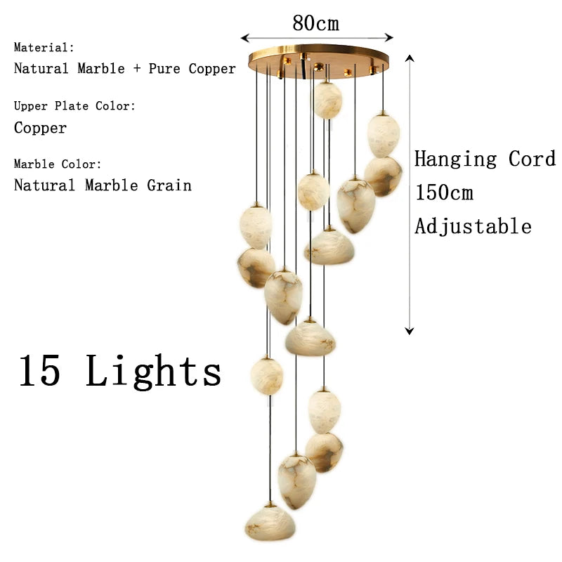 Siberia MarbleAura™ LED Chandelier – Luxury Natural Marble Hanging Light for Living Room & Modern Interiors by PurelyhomeDeco