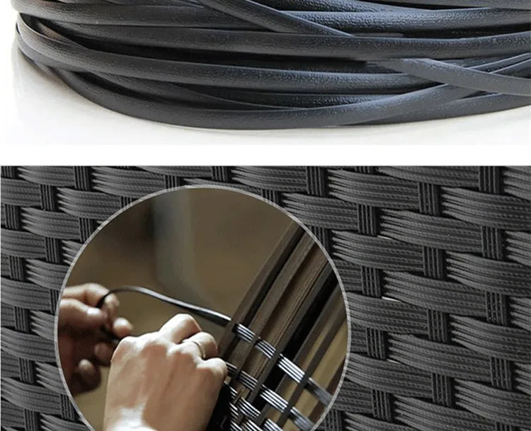Close-up of black woven material with a hand using scissors on a textured background