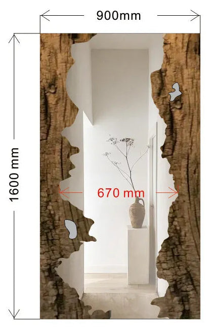Wooden wall art with dimensions labeled on a white background