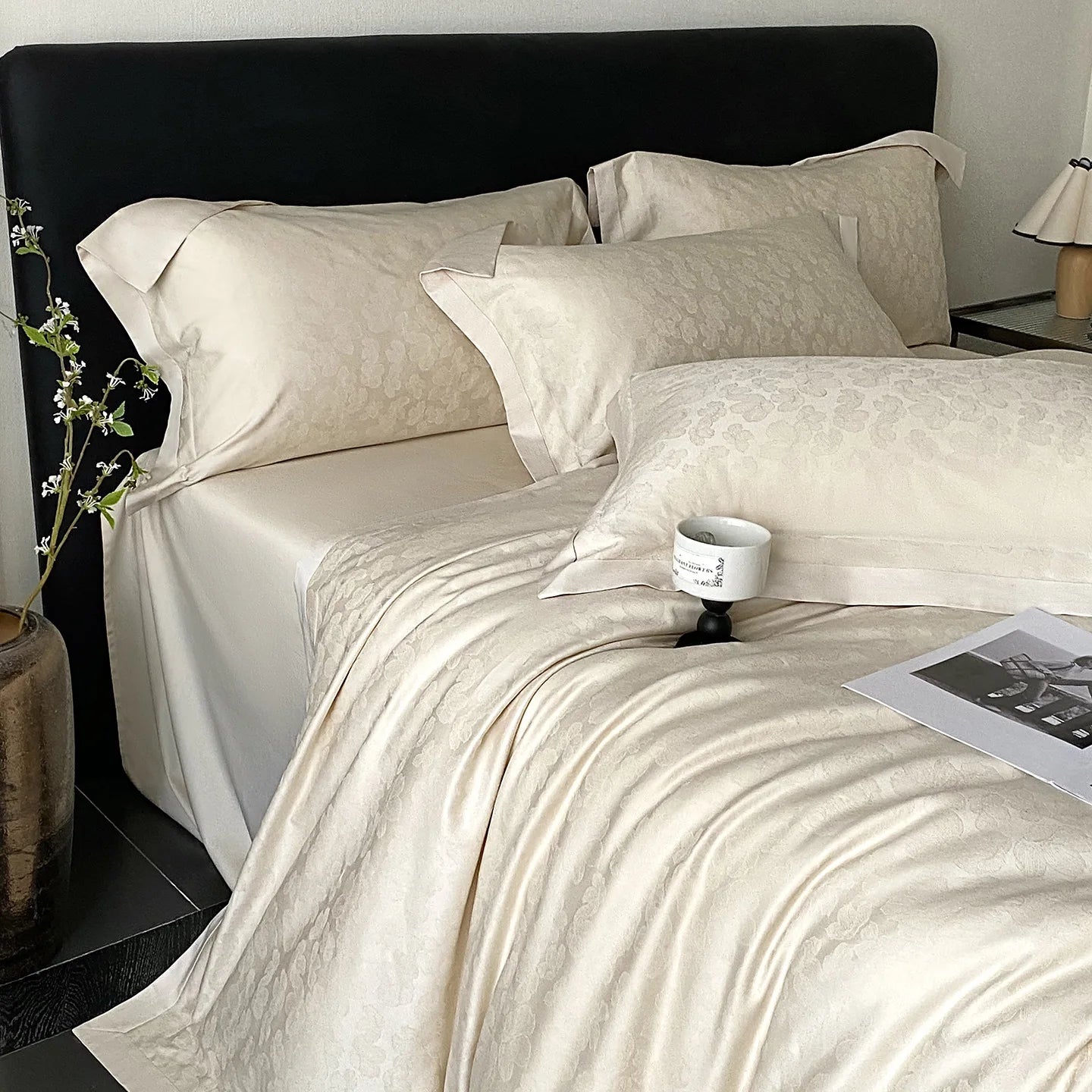 RegaliaSateen™ 4PCS Premium 100s Sateen Jacquard Bedding Set – Pure Cotton Sheet & Duvet Cover (Queen/King) by PurelyhomeDeco