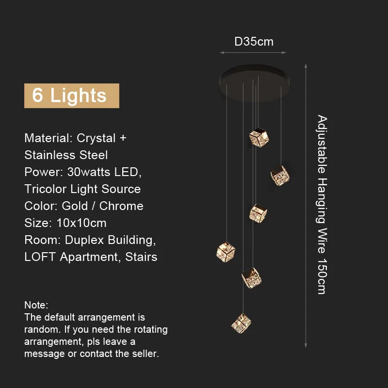 LustraCube™ Crystal LED Pendant Light – Luxury Gold & Chrome Hanging Chandelier for Living Rooms, Staircases & Modern Villas by PurelyhomeDeco