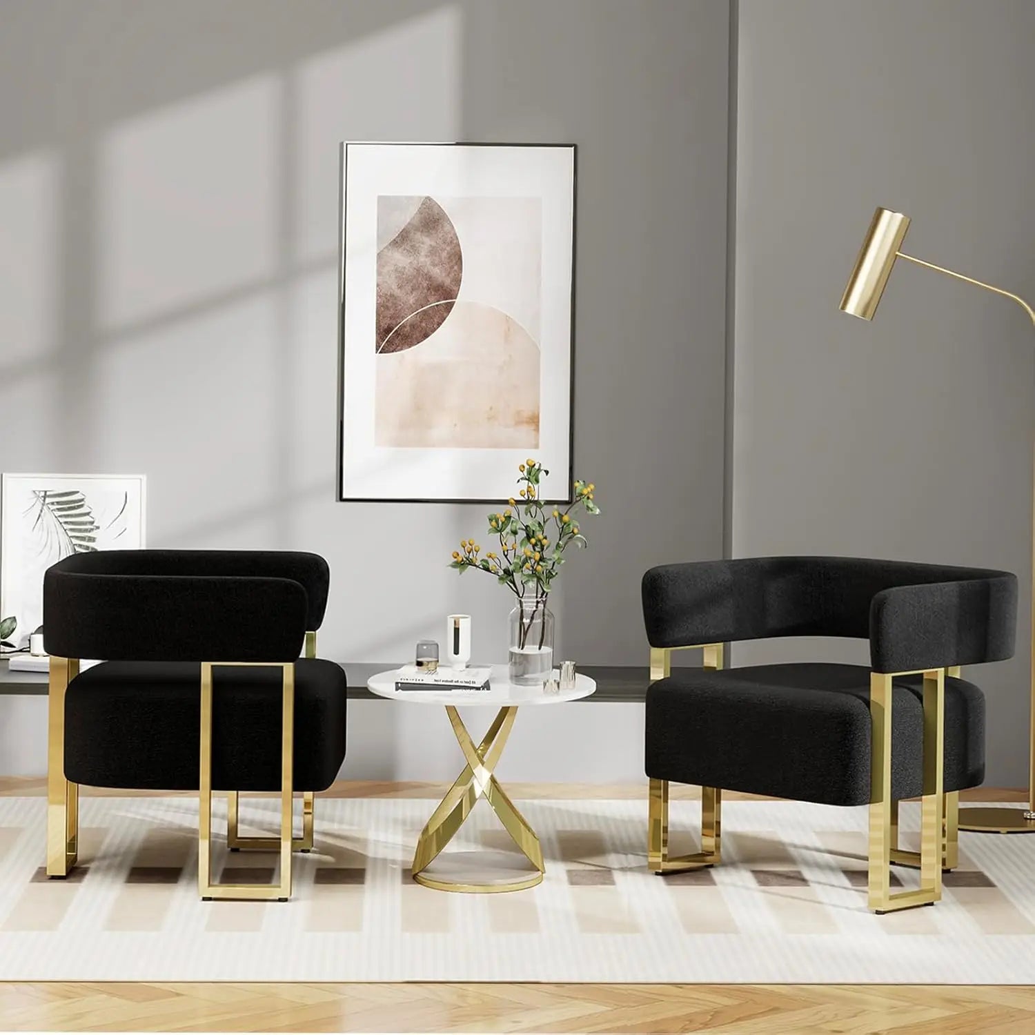 NOIR REGALIA™ Black & Gold Bouclé Accent Chair Set | Luxury Modern Duo by PurelyhomeDeco