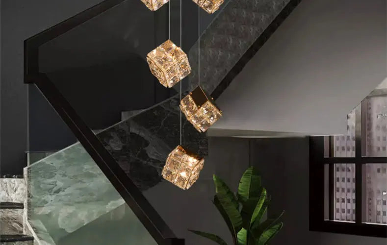 LustraCube™ Crystal LED Pendant Light – Luxury Gold & Chrome Hanging Chandelier for Living Rooms, Staircases & Modern Villas by PurelyhomeDeco