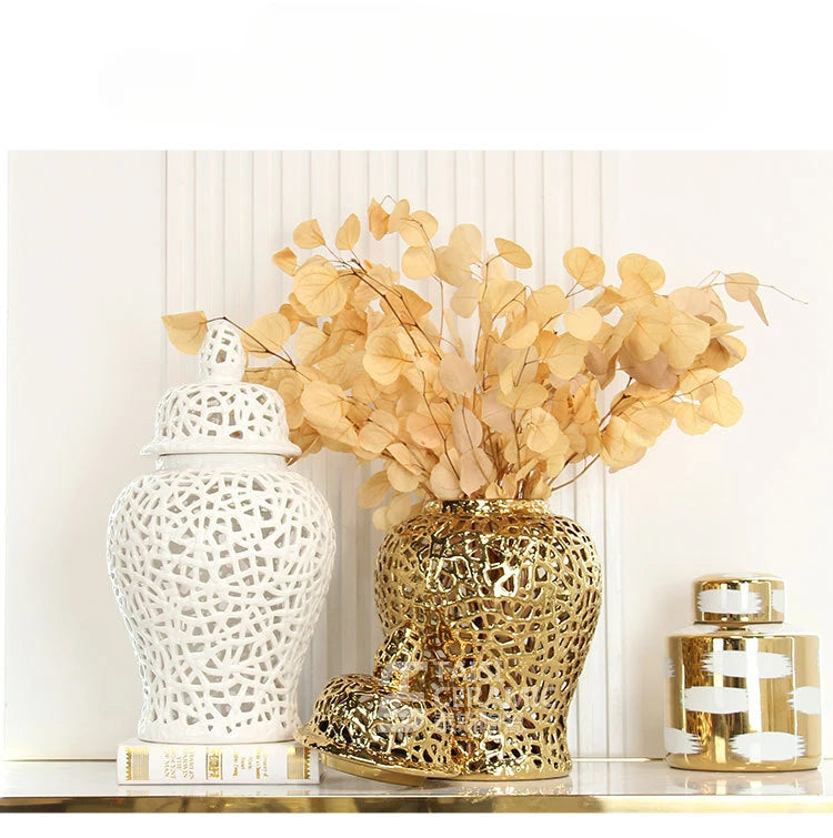Échelon Gold – Ceramic Hollow Ginger Jar | Luxury Porcelain Home Decoration by PurelyhomeDeco