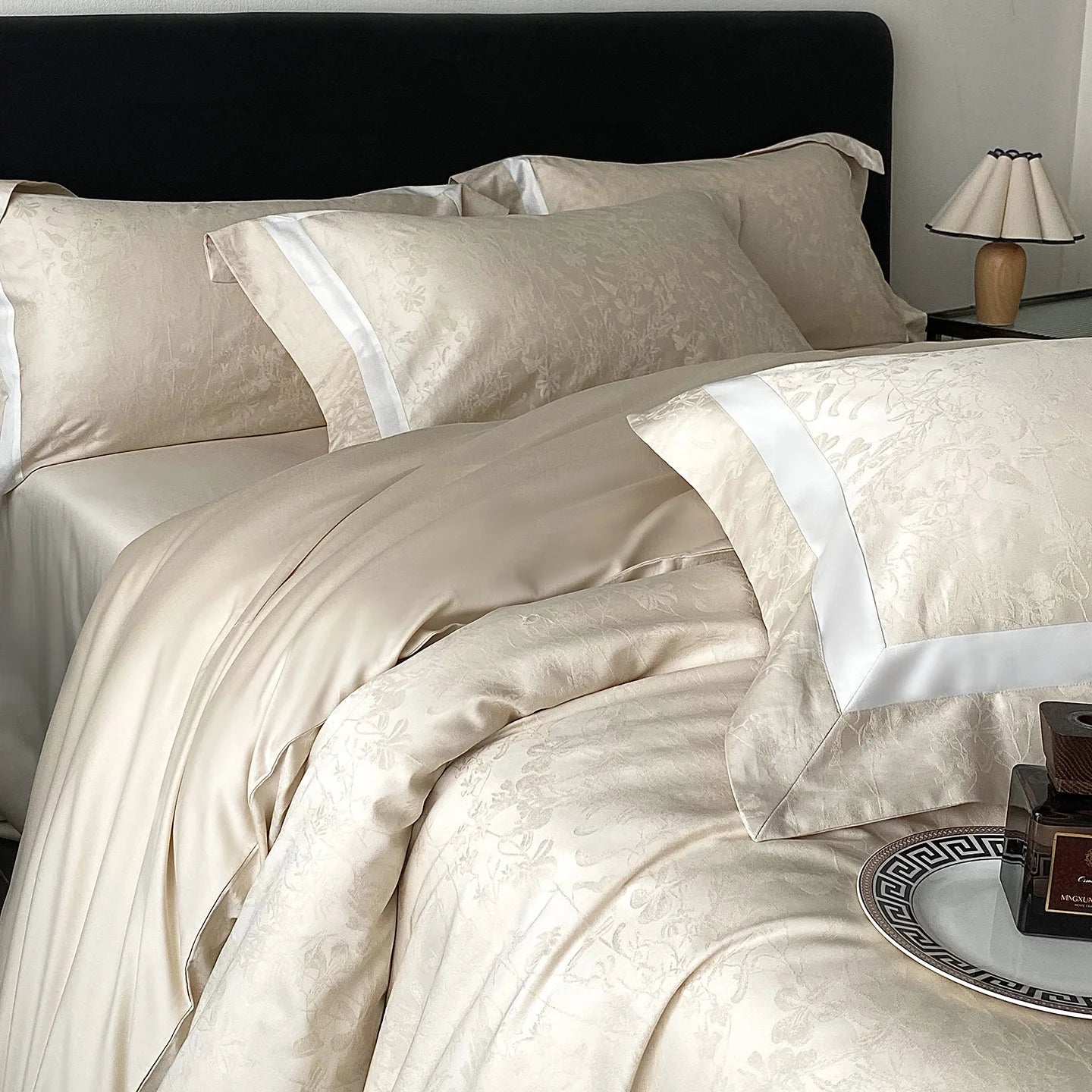 RegaliaSateen™ 4PCS Premium 100s Sateen Jacquard Bedding Set – Pure Cotton Sheet & Duvet Cover (Queen/King) by PurelyhomeDeco