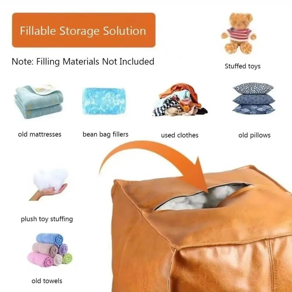 Modern Non-Slip Storage Stool Large Capacity Waterproof Unstuffed Cushion Cover No Fillings Square Leather Pouf Bedroom by PurelyhomeDeco
