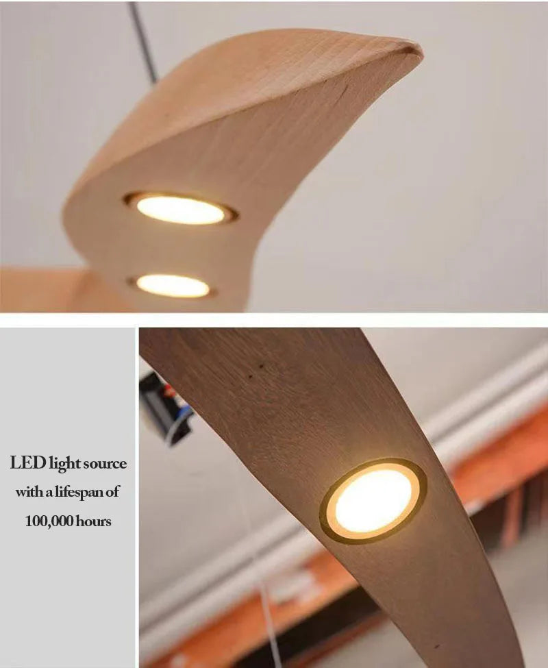 Wooden fixture with LED lights and text about lifespan