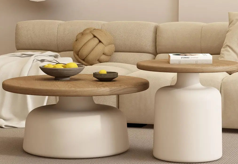 ELORA™ Cream Nordic Round Coffee Table | Minimalist Scandinavian Living Room Table by PurelyhomeDeco