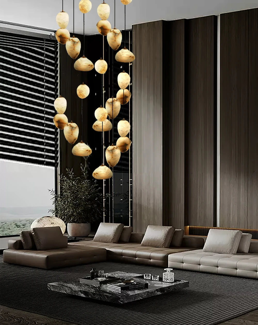 Siberia MarbleAura™ LED Chandelier – Luxury Natural Marble Hanging Light for Living Room & Modern Interiors by PurelyhomeDeco