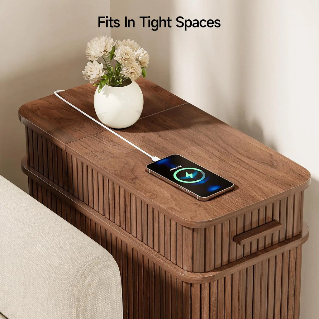 FLUTRA™ Fluted Smart End Table with Charging Station by PurelyhomeDeco