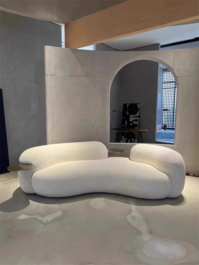 Cream wind creative curved sofa light luxury Italian pea sofa small apartment living room clothing store beauty salon hotel by PurelyhomeDeco