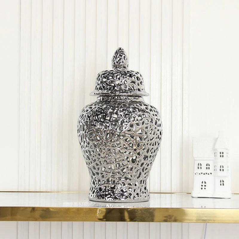 Échelon Gold – Ceramic Hollow Ginger Jar | Luxury Porcelain Home Decoration by PurelyhomeDeco