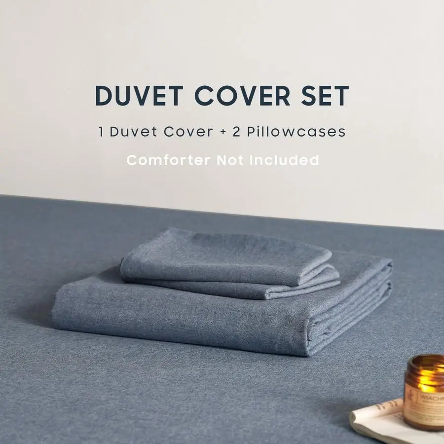 OceanWeave Breathable Percale Cotton Duvet Cover Set – Chambray Denim Blue, Queen Size by PurelyhomeDeco