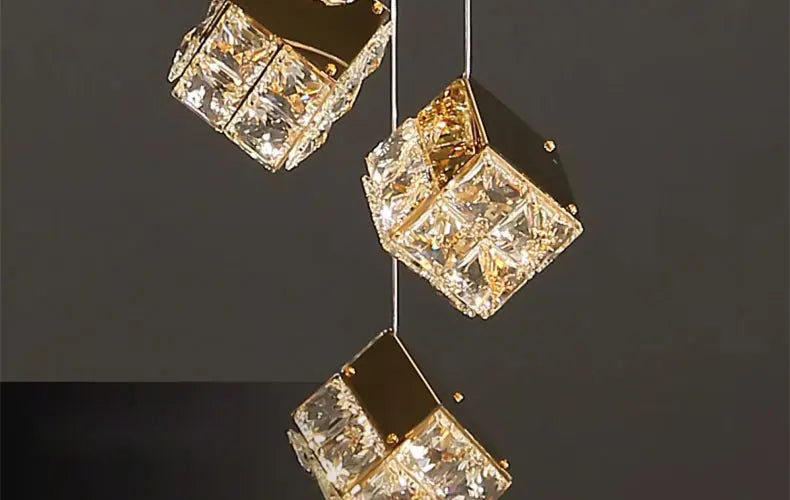 LustraCube™ Crystal LED Pendant Light – Luxury Gold & Chrome Hanging Chandelier for Living Rooms, Staircases & Modern Villas by PurelyhomeDeco