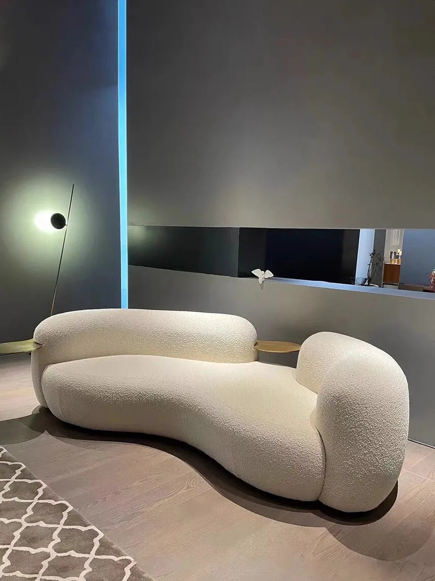 Cream wind creative curved sofa light luxury Italian pea sofa small apartment living room clothing store beauty salon hotel by PurelyhomeDeco
