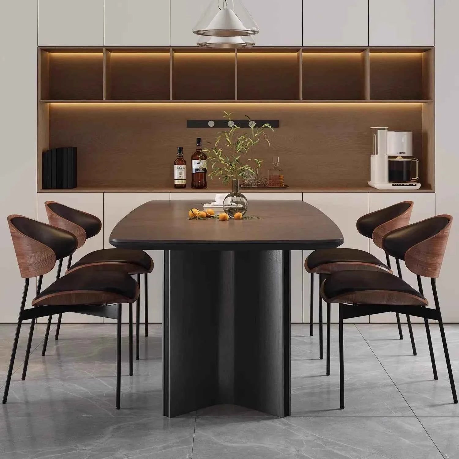 Noir Valencia™ – Genuine Leather Mid-Century Dining Chair by PurelyhomeDeco
