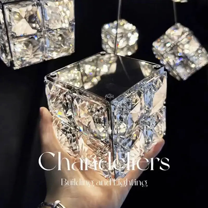 LustraCube™ Crystal LED Pendant Light – Luxury Gold & Chrome Hanging Chandelier for Living Rooms, Staircases & Modern Villas by PurelyhomeDeco