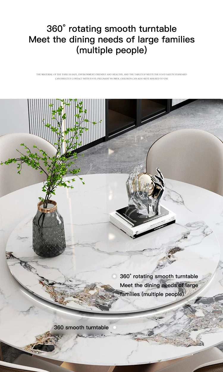 SILORA White Marble Round Dining Table with Turntable by PurelyhomeDeco