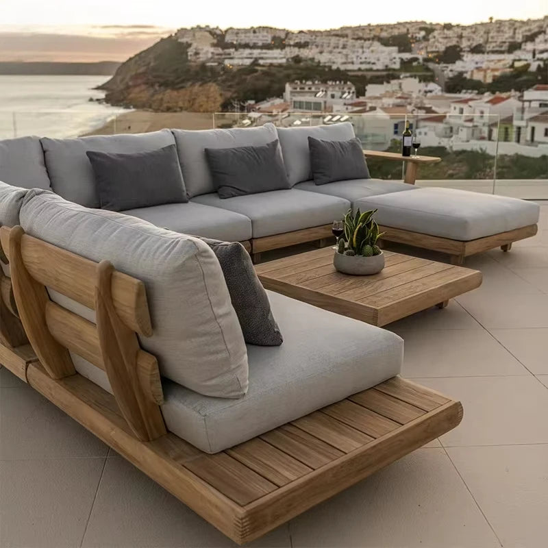 TerraLuxe™ Modular Teak Garden Sofa – Waterproof Luxury Outdoor L-Shaped Lounge Set by PurelyhomeDeco