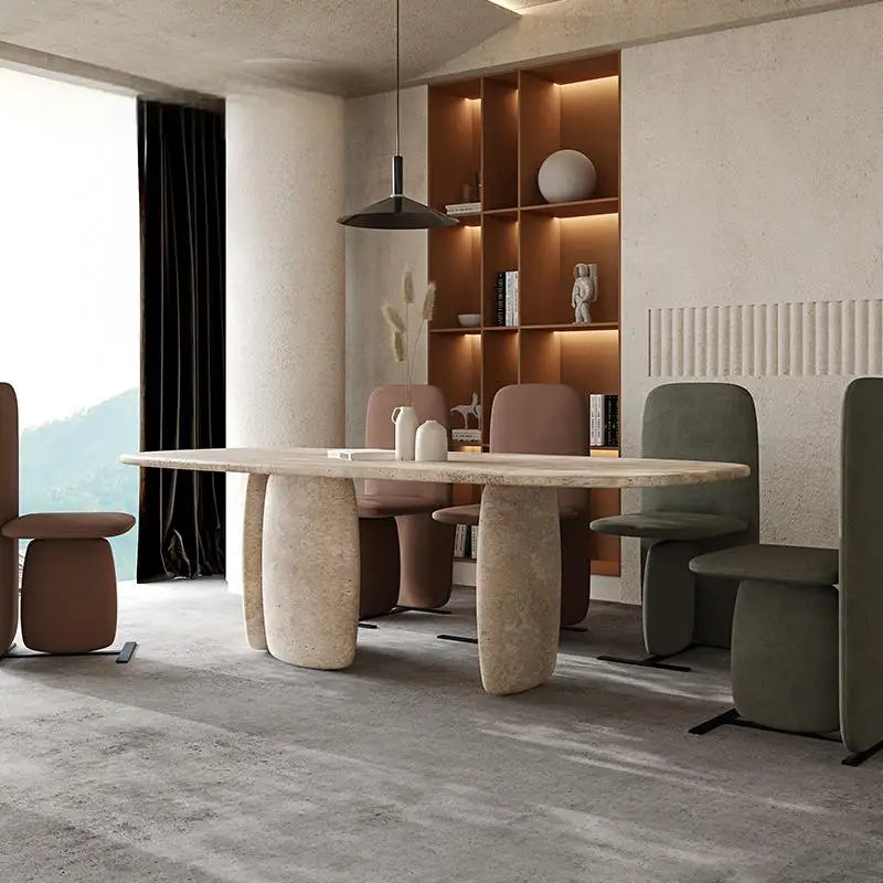 AURELIA SOLÉ™ Italian Minimalist Yellow Travertine Dining Table | Nordic Fusion Luxury by PurelyhomeDeco