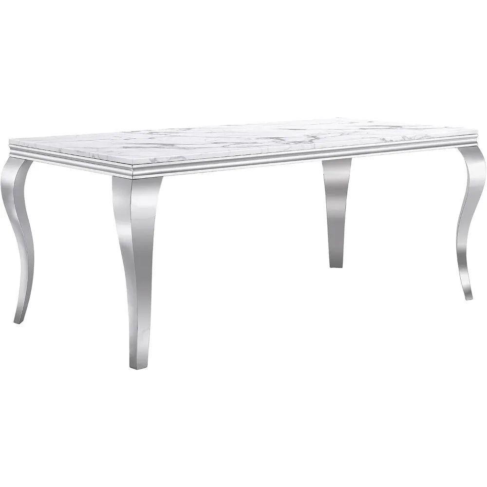 SILVÉN™ White Marble Stainless Steel Dining Table by PurelyhomeDeco