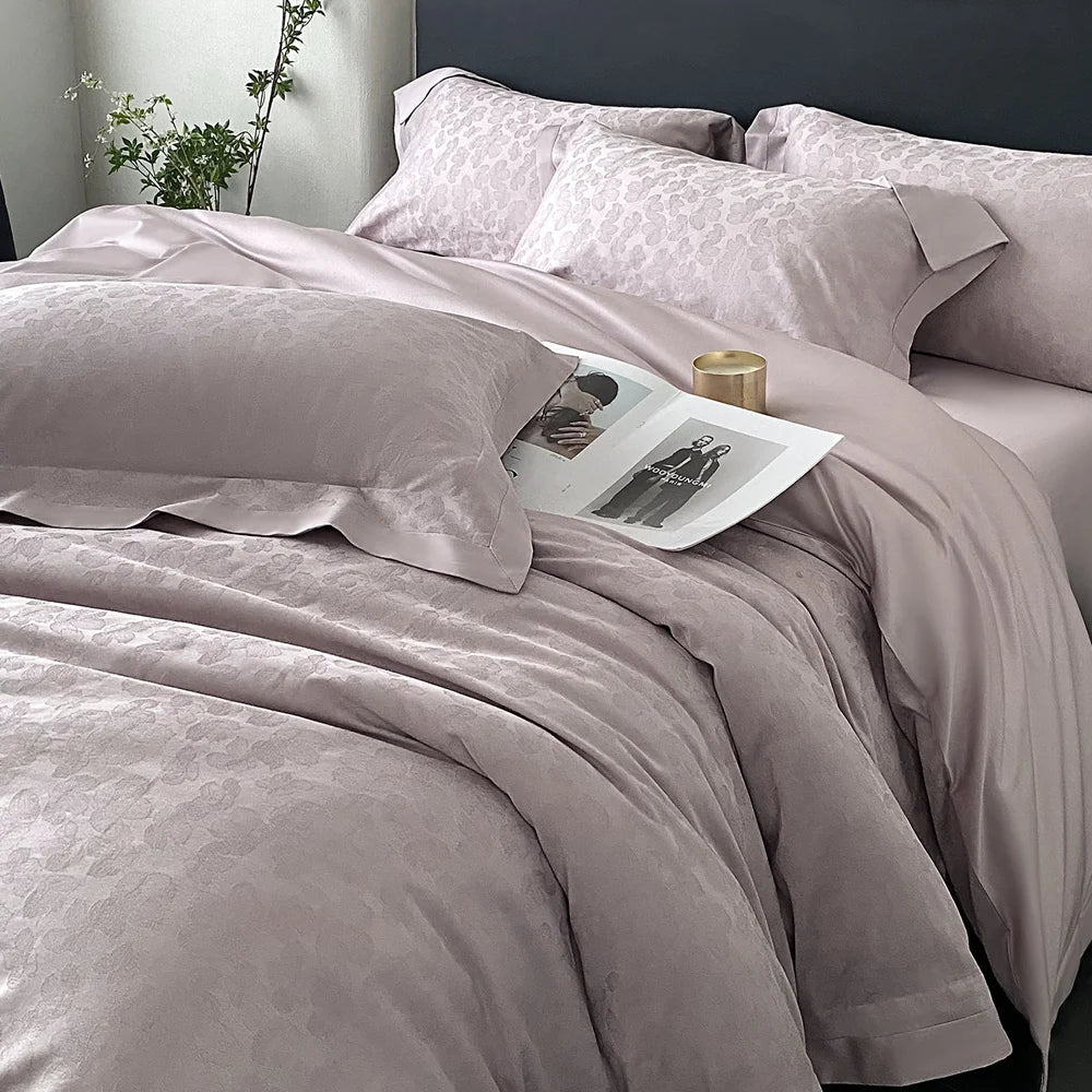 RegaliaSateen™ 4PCS Premium 100s Sateen Jacquard Bedding Set – Pure Cotton Sheet & Duvet Cover (Queen/King) by PurelyhomeDeco