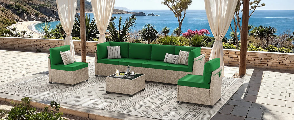 7-Piece Patio Furniture Set, Outdoor Rattan Sectional Sofa with Tempered Glass Table, All-Weather, for Garden, Porch, Backyard by PurelyhomeDeco