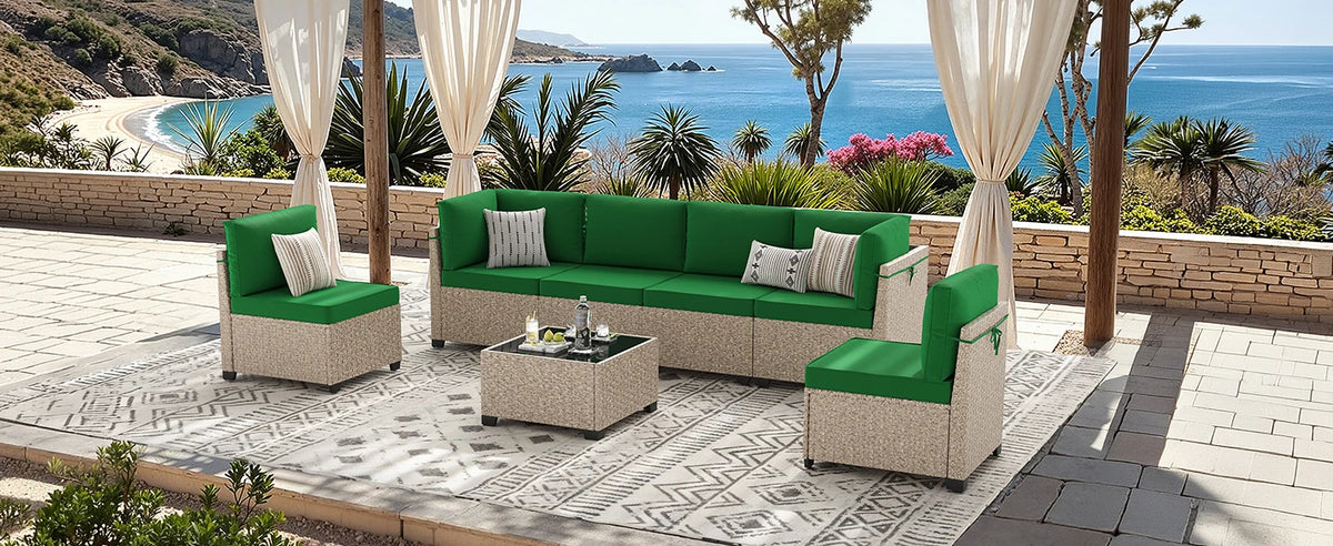7-Piece Patio Furniture Set, Outdoor Rattan Sectional Sofa with Tempered Glass Table, All-Weather, for Garden, Porch, Backyard by PurelyhomeDeco