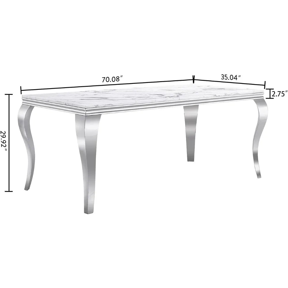 SILVÉN™ White Marble Stainless Steel Dining Table by PurelyhomeDeco