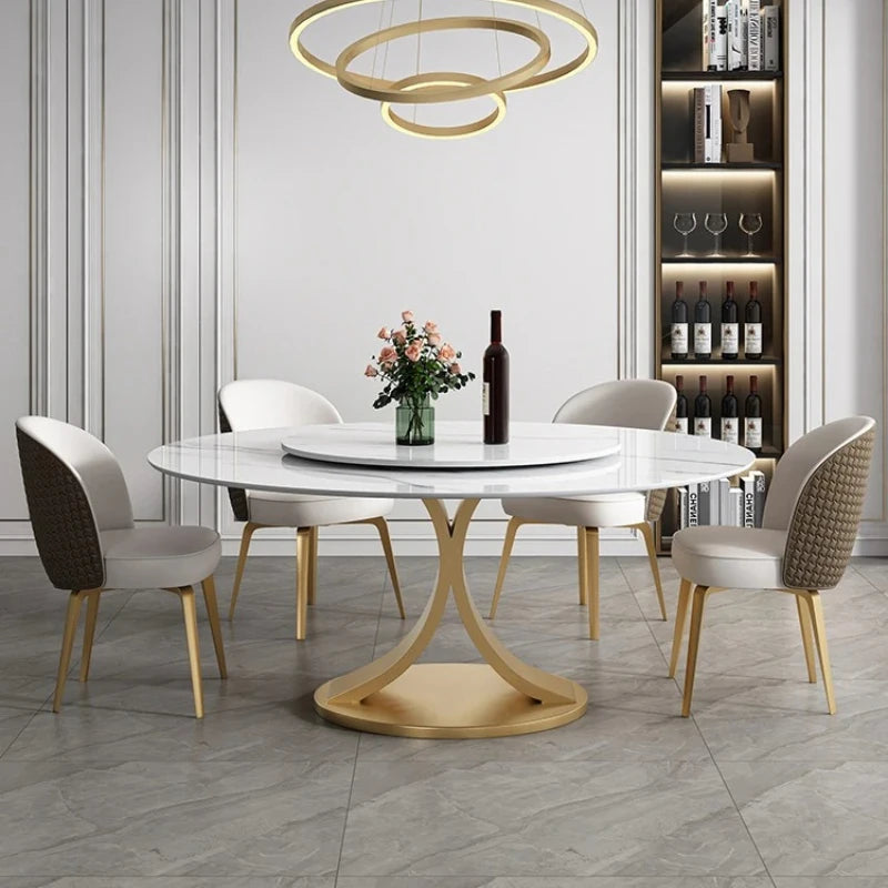 SILORA White Marble Round Dining Table with Turntable by PurelyhomeDeco