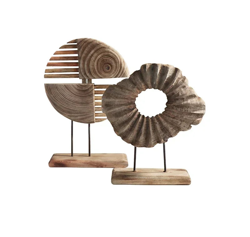 Decorative wooden pieces on stands 