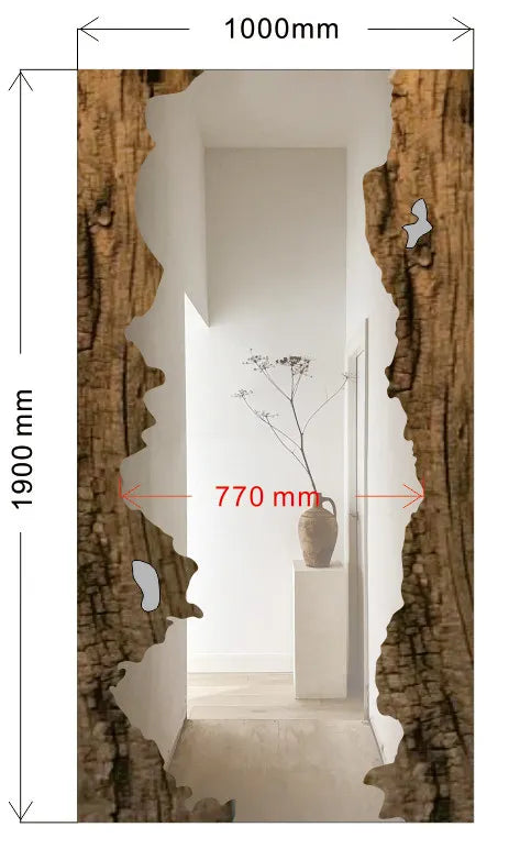 Wooden door with measurements and specifications on a white background