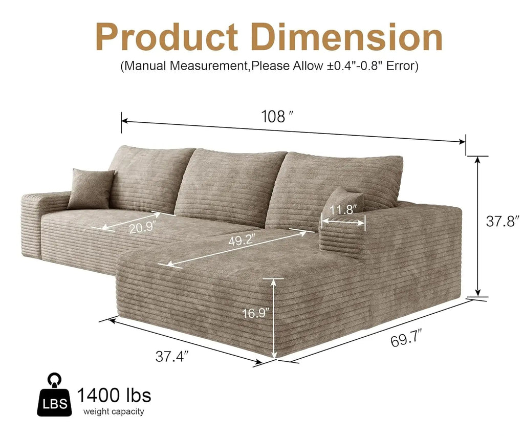 MODULÉ 108™ Modern L-Shape Sectional | Deep Seat Boneless Modular Sofa by PurelyhomeDeco