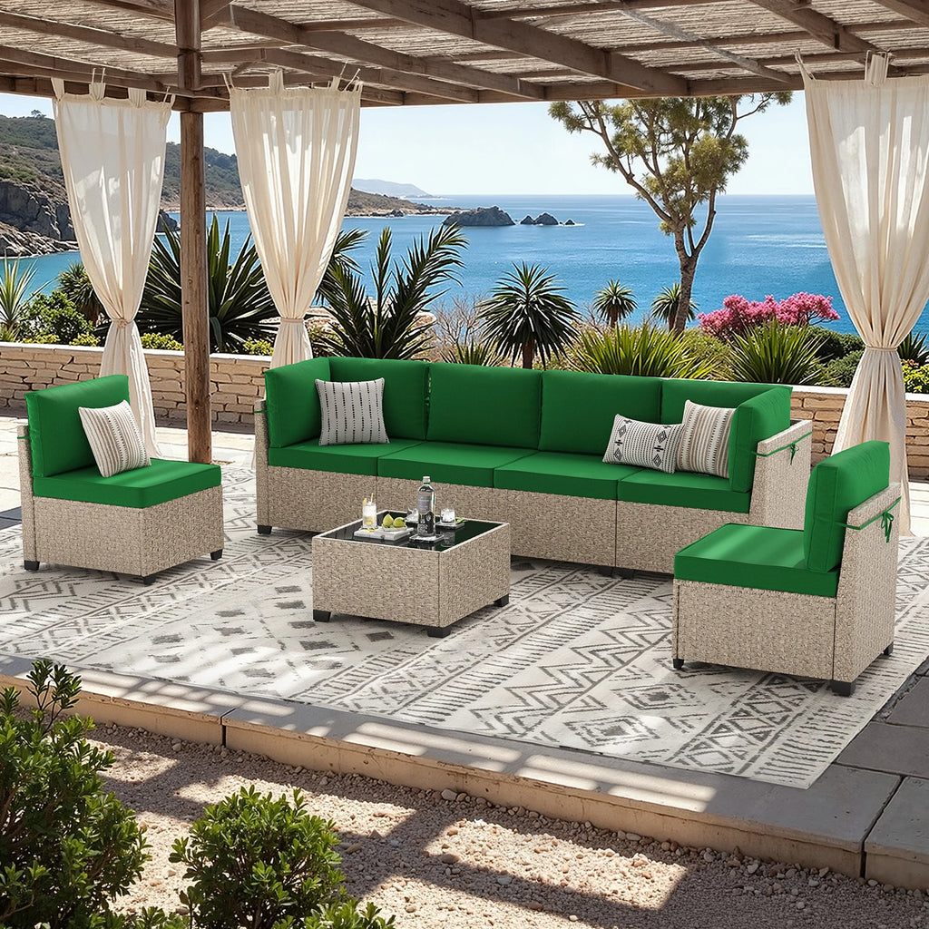 7-Piece Patio Furniture Set, Outdoor Rattan Sectional Sofa with Tempered Glass Table, All-Weather, for Garden, Porch, Backyard by PurelyhomeDeco