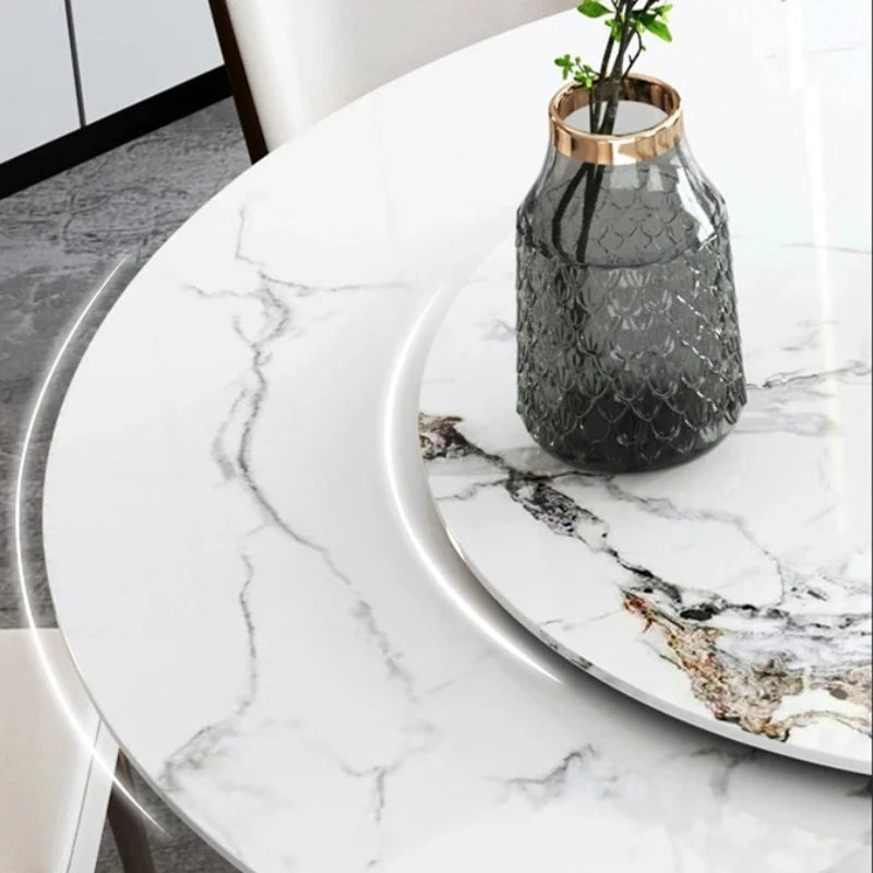 SILORA White Marble Round Dining Table with Turntable by PurelyhomeDeco