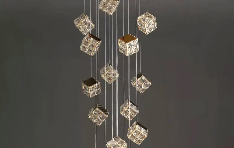 LustraCube™ Crystal LED Pendant Light – Luxury Gold & Chrome Hanging Chandelier for Living Rooms, Staircases & Modern Villas by PurelyhomeDeco