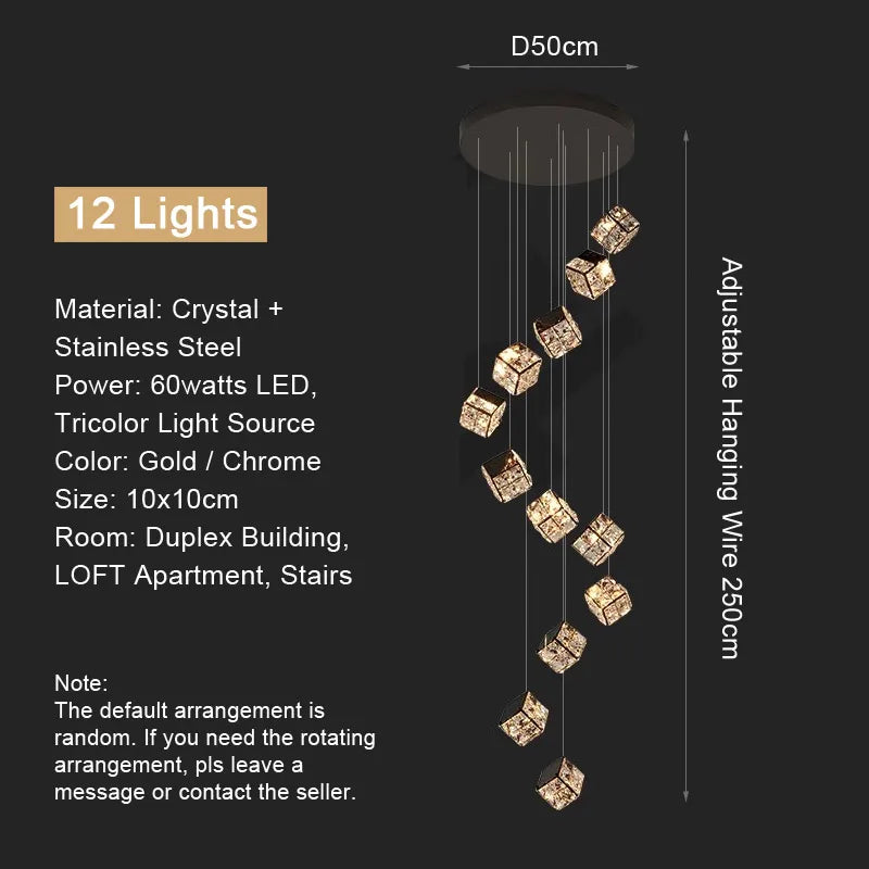 LustraCube™ Crystal LED Pendant Light – Luxury Gold & Chrome Hanging Chandelier for Living Rooms, Staircases & Modern Villas by PurelyhomeDeco
