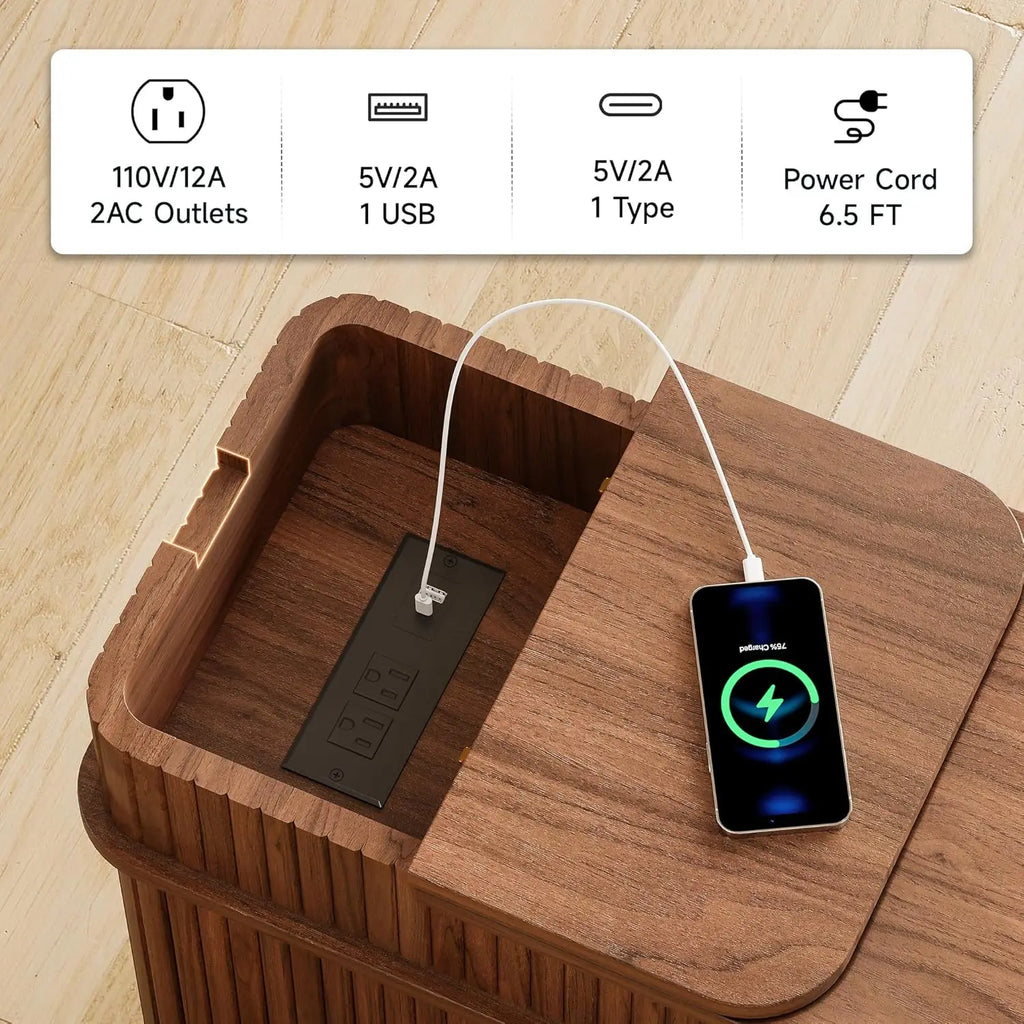 FLUTRA™ Fluted Smart End Table with Charging Station by PurelyhomeDeco