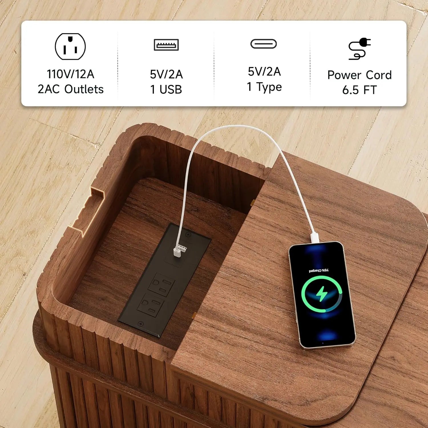FLUTRA™ Fluted Smart End Table with Charging Station by PurelyhomeDeco