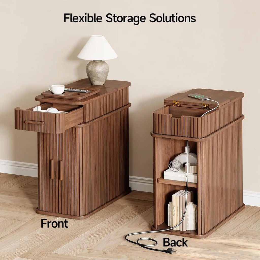 FLUTRA™ Fluted Smart End Table with Charging Station by PurelyhomeDeco